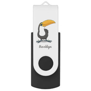 Cute happy toucan cartoon illustration flash drive