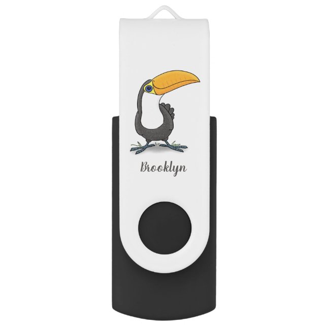 Cute happy toucan cartoon illustration flash drive (Front Vertical)