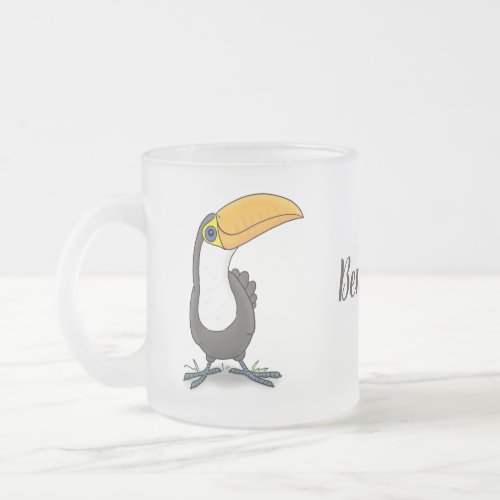 Cute happy toucan cartoon illustration frosted glass coffee mug
