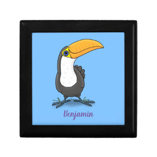Cute happy toucan cartoon illustration gift box