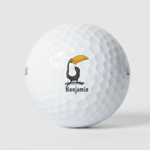 Cute happy toucan cartoon illustration golf balls
