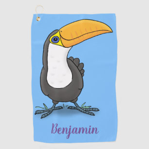 Cute happy toucan cartoon illustration golf towel