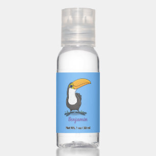 Cute happy toucan cartoon illustration hand sanitizer