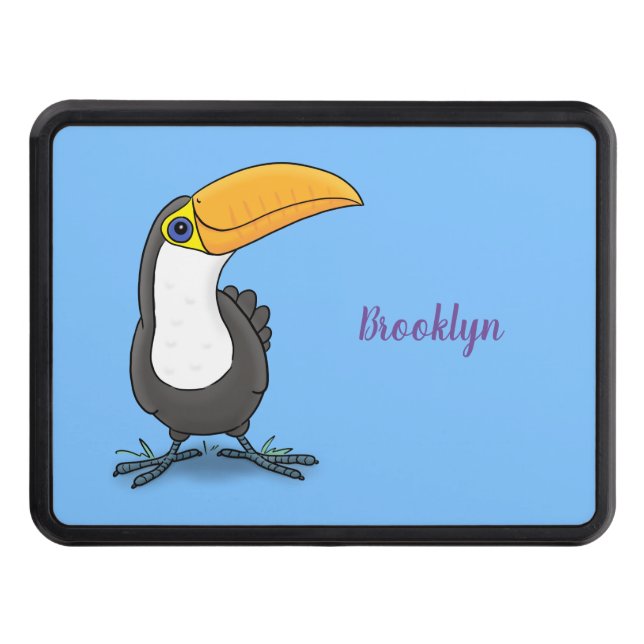 Cute happy toucan cartoon illustration hitch cover (Front)