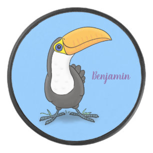 Cute happy toucan cartoon illustration hockey puck