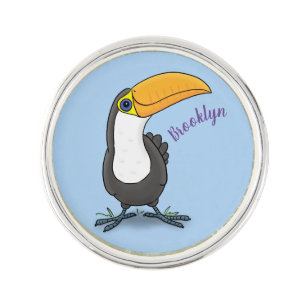Cute happy toucan cartoon illustration lapel pin