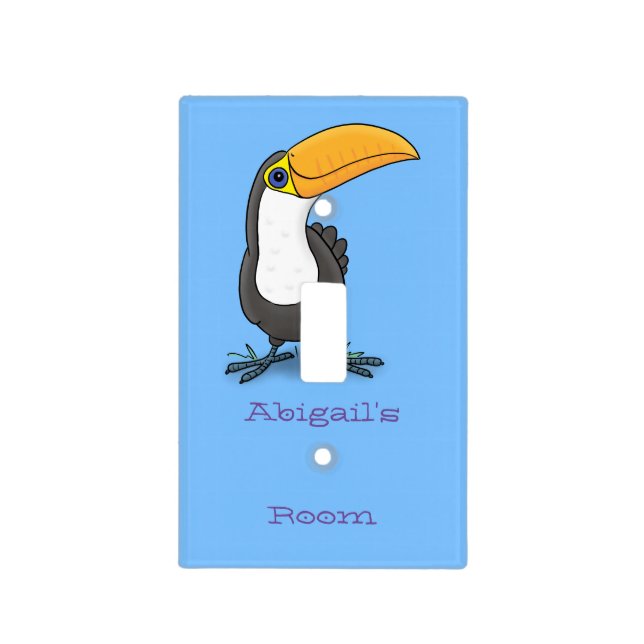 Cute happy toucan cartoon illustration light switch cover (Front)