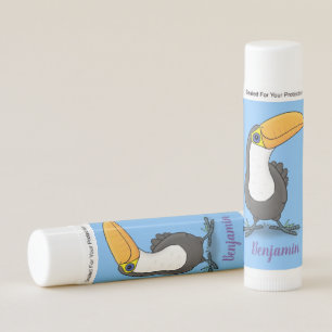 Cute happy toucan cartoon illustration lip balm
