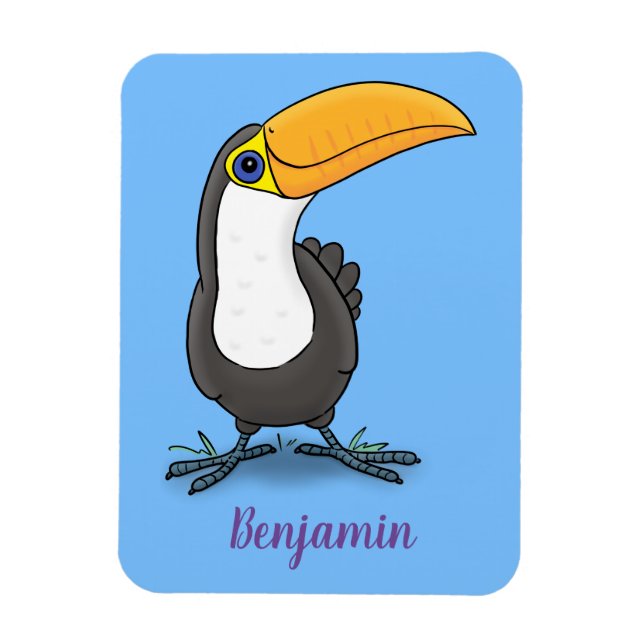 Cute happy toucan cartoon illustration magnet (Vertical)
