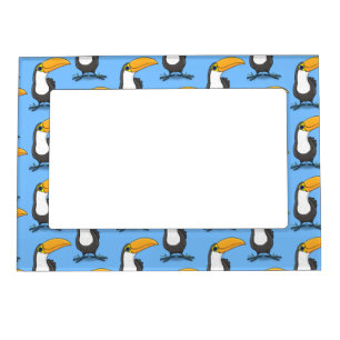Cute happy toucan cartoon illustration magnetic frame