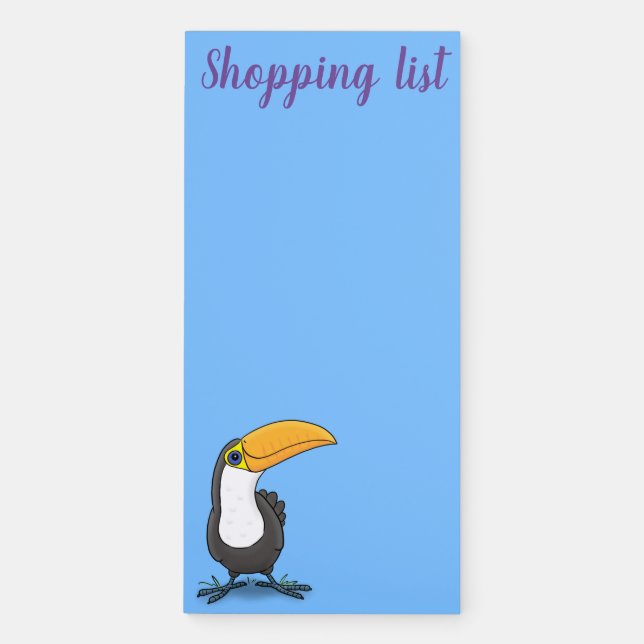 Cute happy toucan cartoon illustration magnetic notepad (Front)