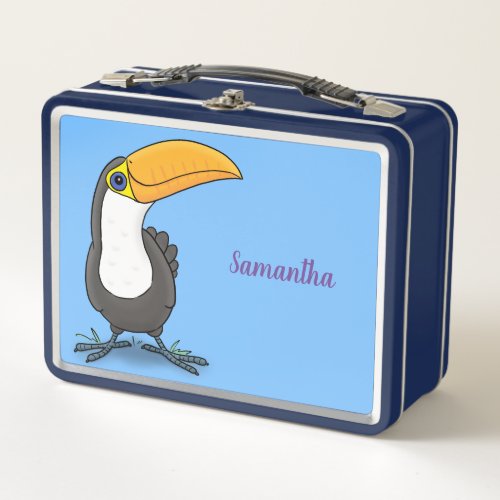 Cute happy toucan cartoon illustration metal lunch box