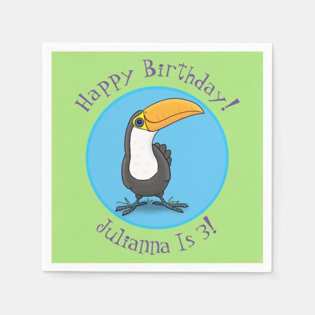 Cute happy toucan cartoon illustration napkins (Front)