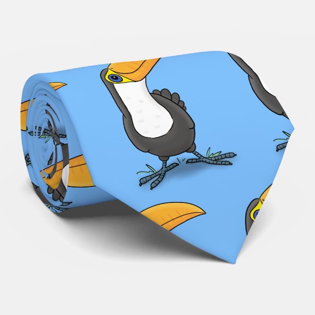 Cute happy toucan cartoon illustration neck tie (Rolled)
