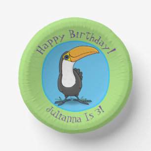 Cute happy toucan cartoon illustration paper bowls