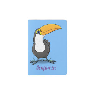 Cute happy toucan cartoon illustration passport holder