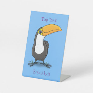 Cute happy toucan cartoon illustration pedestal sign