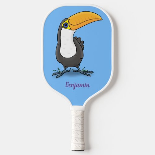 Cute happy toucan cartoon illustration  pickleball paddle