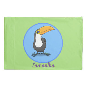 Cute happy toucan cartoon illustration pillow case