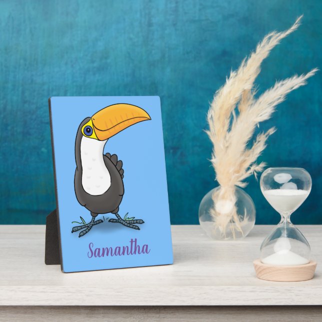 Cute happy toucan cartoon illustration plaque (Side)