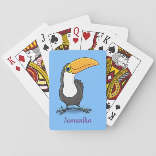 Cute happy toucan cartoon illustration playing cards