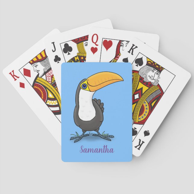 Cute happy toucan cartoon illustration poker cards (Back)