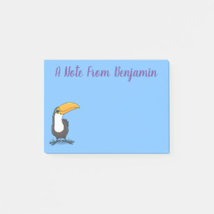 Cute happy toucan cartoon illustration post-it notes