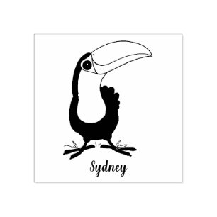 Cute happy toucan cartoon illustration rubber stamp