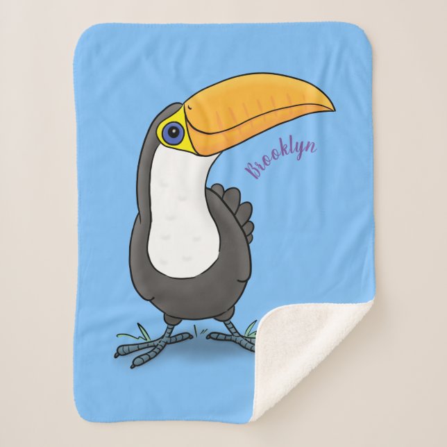 Cute happy toucan cartoon illustration  sherpa blanket (Front)