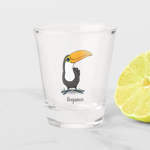 Cute happy toucan cartoon illustration shot glass