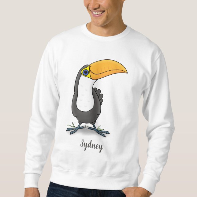 Cute happy toucan cartoon illustration sweatshirt (Front)