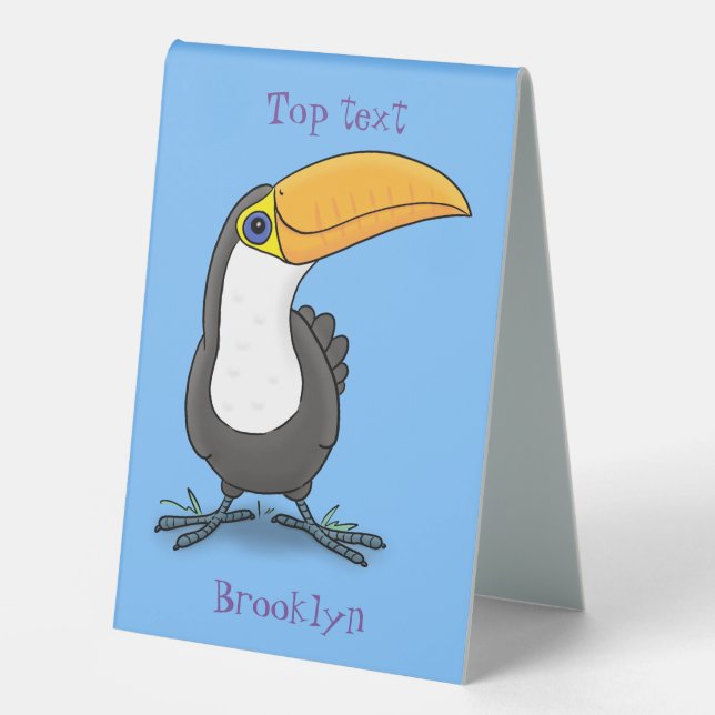 Cute happy toucan cartoon illustration table tent (Front)