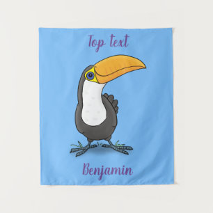Cute happy toucan cartoon illustration tapestry