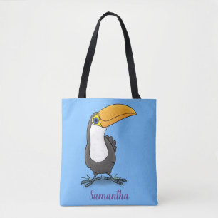 Cute happy toucan cartoon illustration tote bag