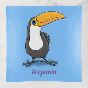 Cute happy toucan cartoon illustration trinket tray