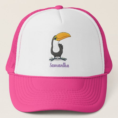 Cute happy toucan cartoon illustration trucker hat
