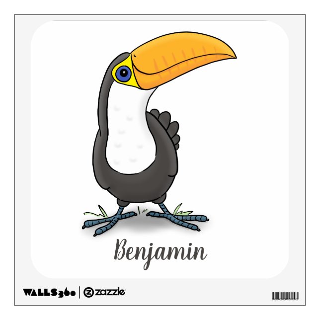 Cute happy toucan cartoon illustration wall decal (Front)