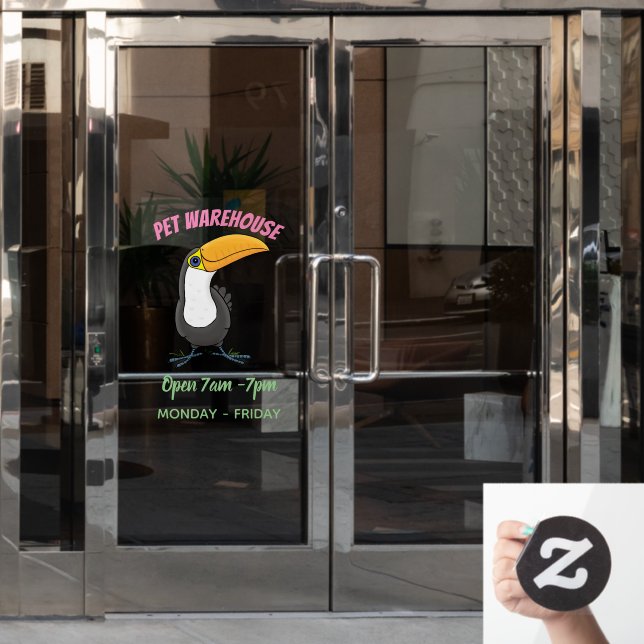 Cute happy toucan cartoon illustration window cling (Office Door)