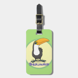 Cute happy toucan smiling cartoon luggage tag