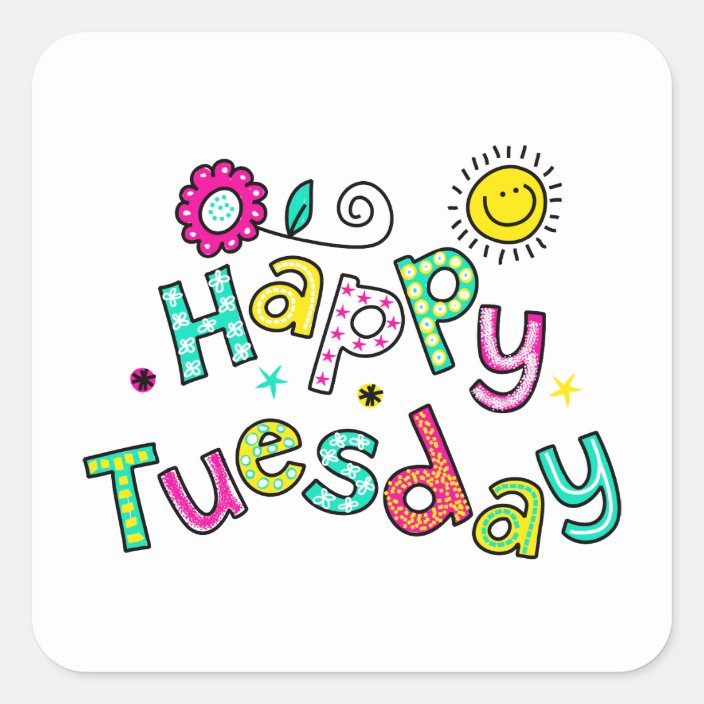 Cute Happy Tuesday Week Greeting Text Expression Square Sticker ...