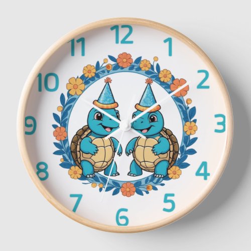 Cute Happy Turtle Birthday Party Clock
