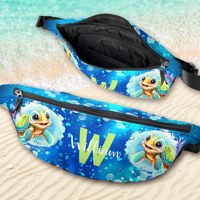 Cute Happy Turtle Boy Ocean Blue Name Fanny Pack (Cute Happy Turtle Boy Ocean Blue Name Fanny Pack)