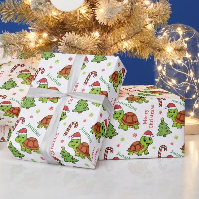 Cute Happy Turtles Christmas Tree Holidays Wrapping Paper