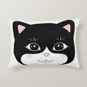Cute Happy Tuxedo Cat Face Accent Pillow