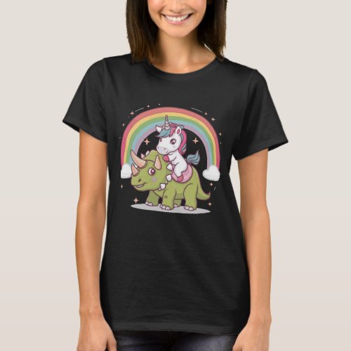 Cute  Happy Unicorn Stars Triceratops Rainbow T_Shirt