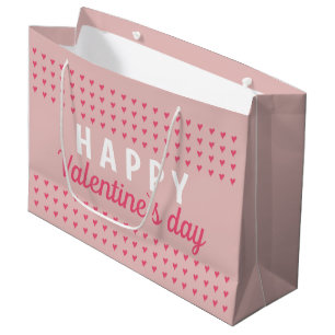 Cute Happy Valentine`s Day Pink Heart Pattern Large Gift Bag