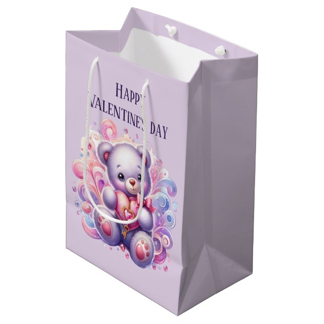 Cute Happy Valentine's Day bear Medium Gift Bag (Front Angled)