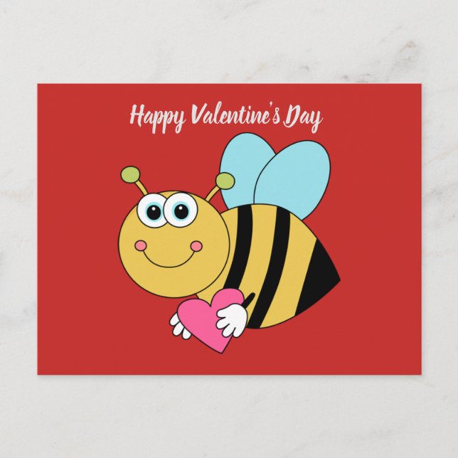 Cute Happy Valentine's Day Bee Holiday Postcard (Front)