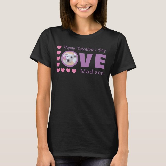 Cute Happy Valentines Day Dog Love Hearts Lavender T-Shirt (Front)