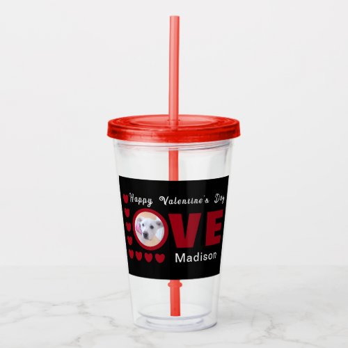 Cute Happy Valentines Day Dog Love Hearts Red Acrylic Tumbler